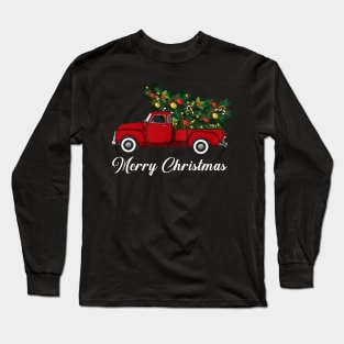 Merry Christmas Retro Vintage Red Truck Long Sleeve T-Shirt